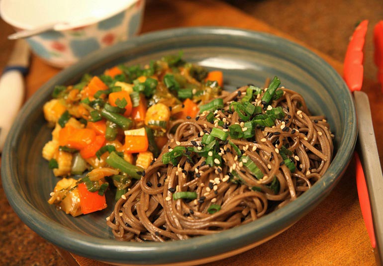 Stir Fried Vegetables With Sesame Soba Noodles