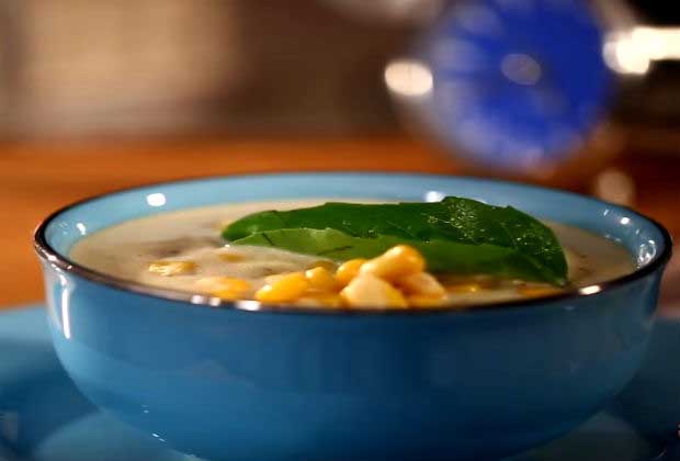 Corn And Basil Soup For A Rainy Day